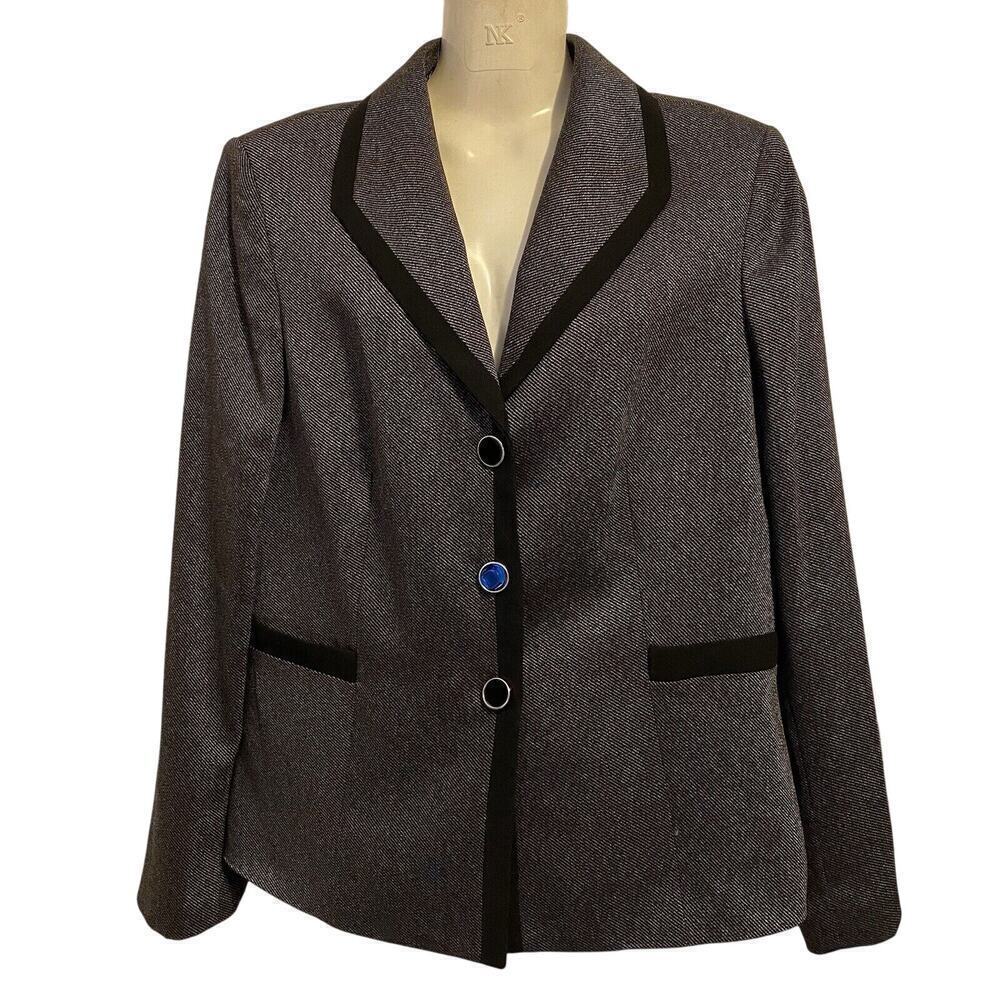 Evan Picone Suits blazer jacket womens Sz 10 Texture Gray Black Trim 3 Button
